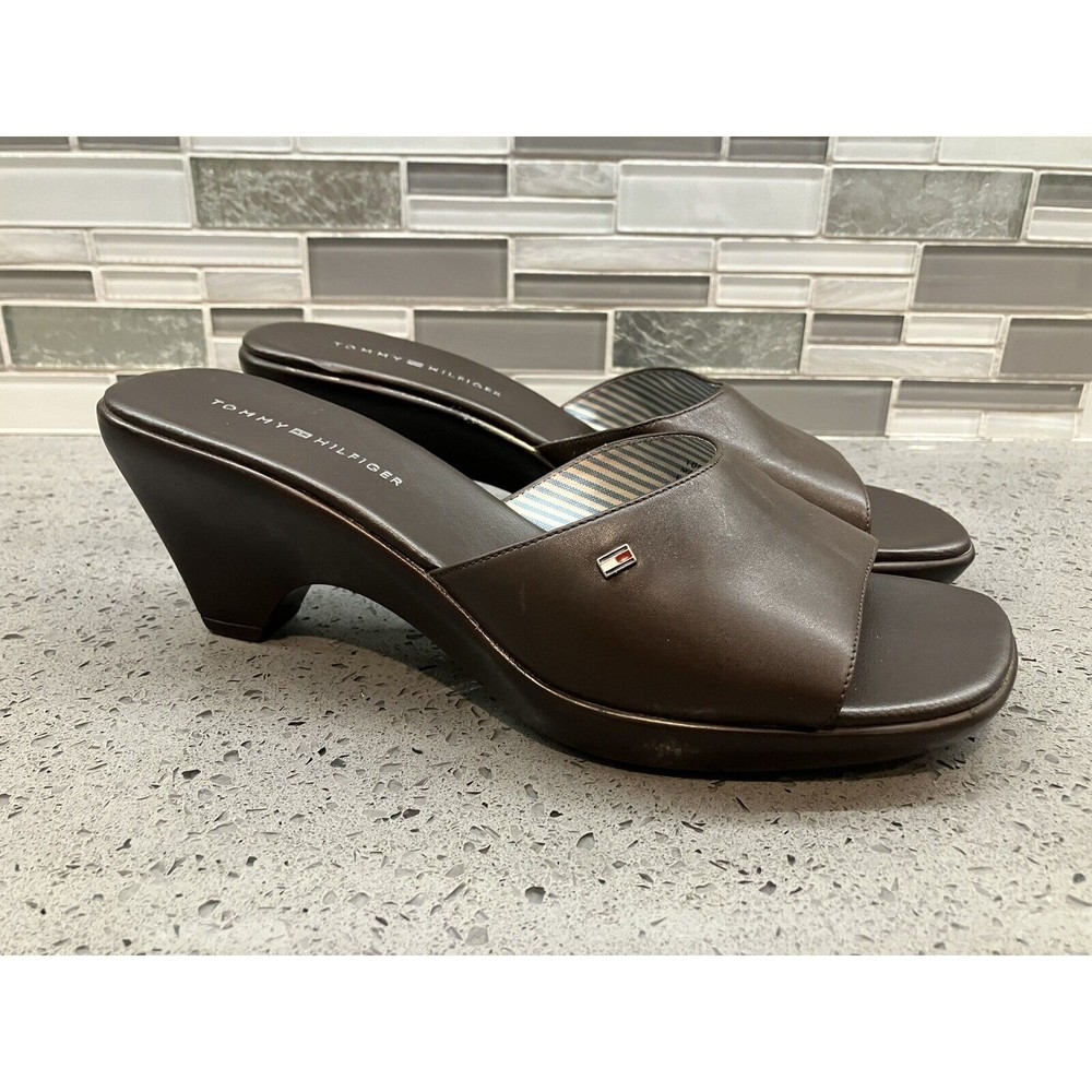 Tommy Hilfiger Marie Brown Open Toe Side On Heels Size 10 Sandal Shoe